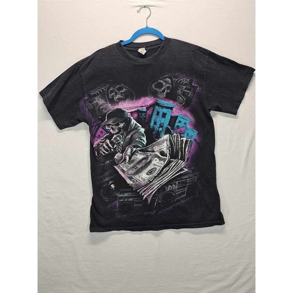 Vintage AAA Skull Rap Graphic T Shirt Mens Medium Black Y2K Streetwear Tee